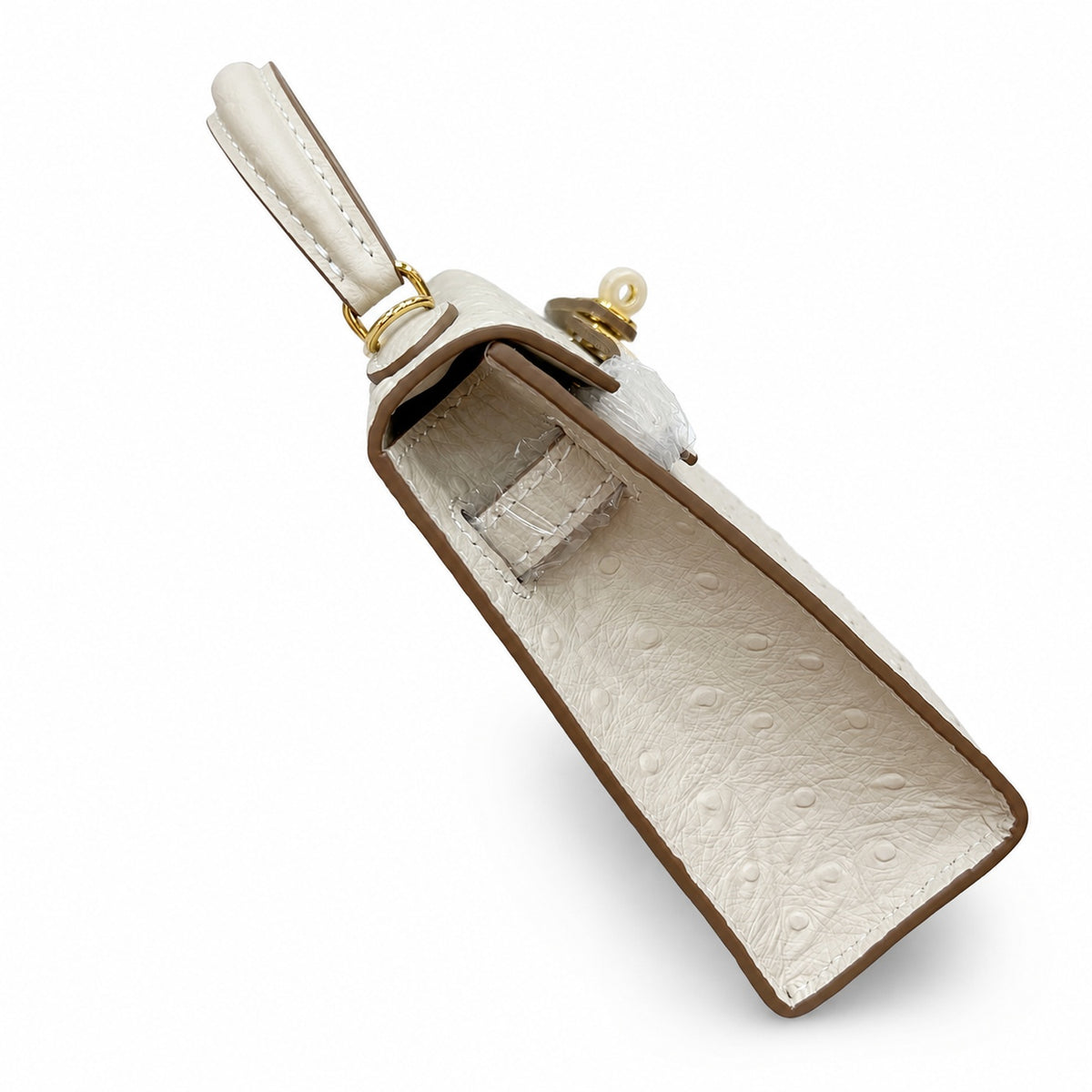 Mini Kelly II 19cm Sellier Craie Ostrich Gold Hardware Premium Women Daily — Compact Top-Handle Bag