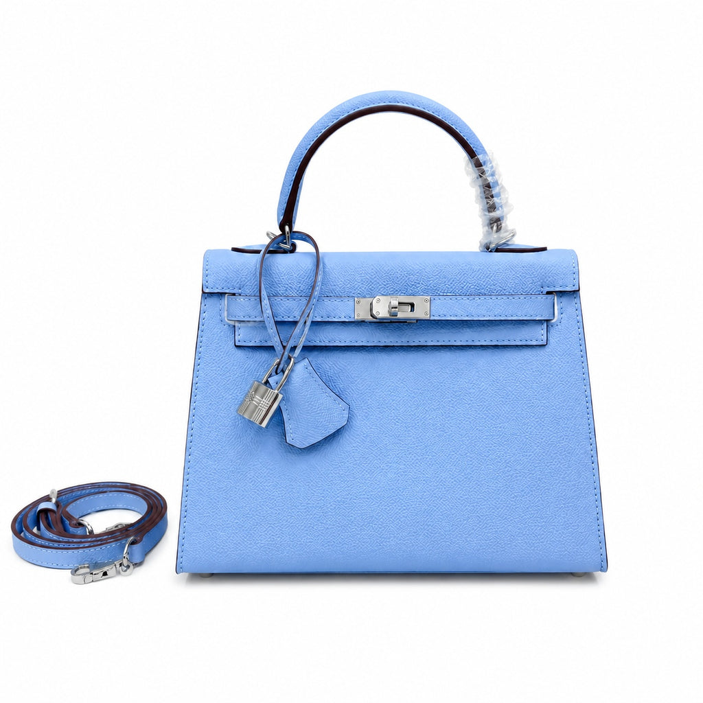 Kelly Sellier 25cm & 28cm Bleu Brume Epsom Leather Palladium Hardware Vintage — Distinctive Hand-Carry Bag