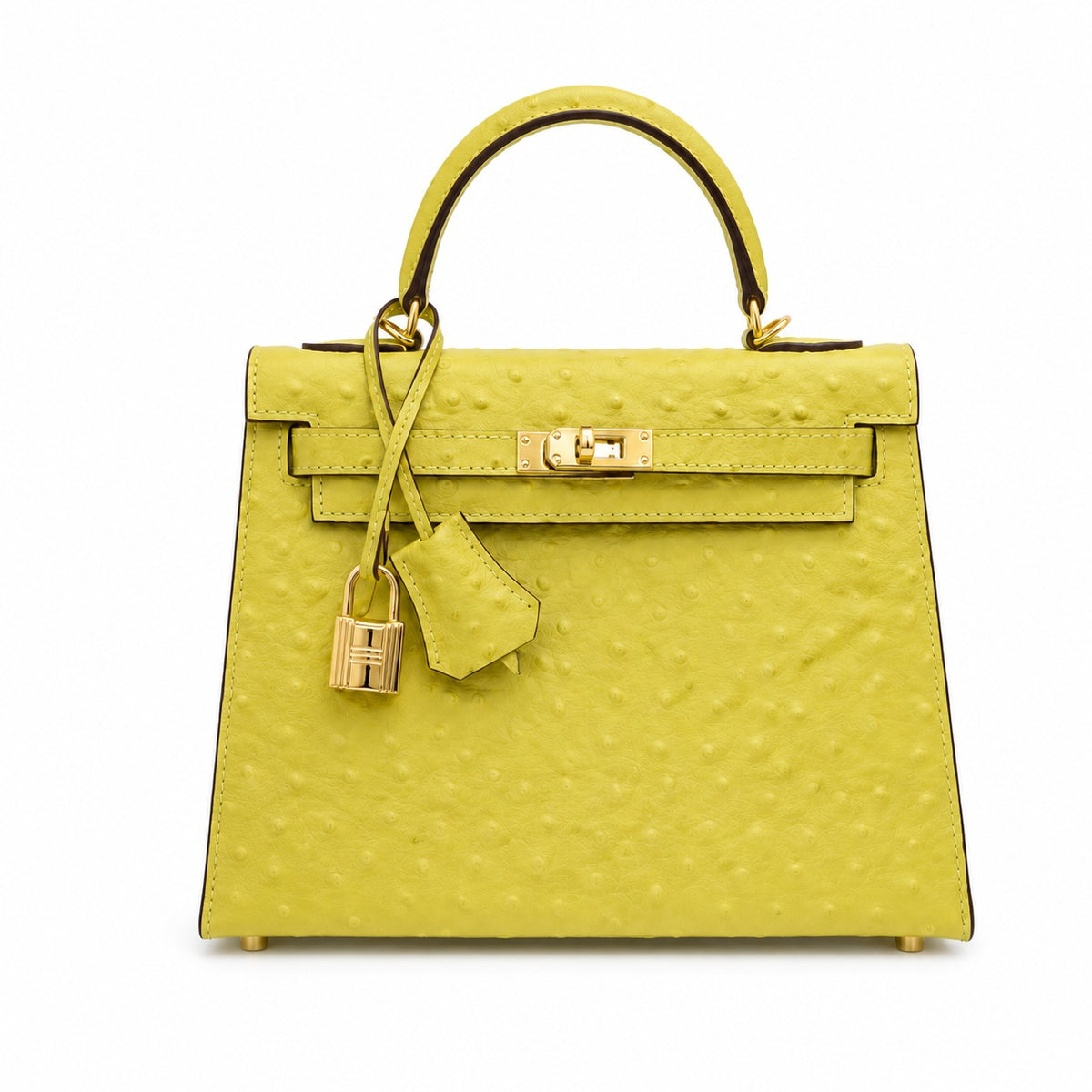 Kelly Sellier 25cm Jaune Poussin Ostrich Gold Hardware Designer Women Shoulder — Versatile Structured Bag