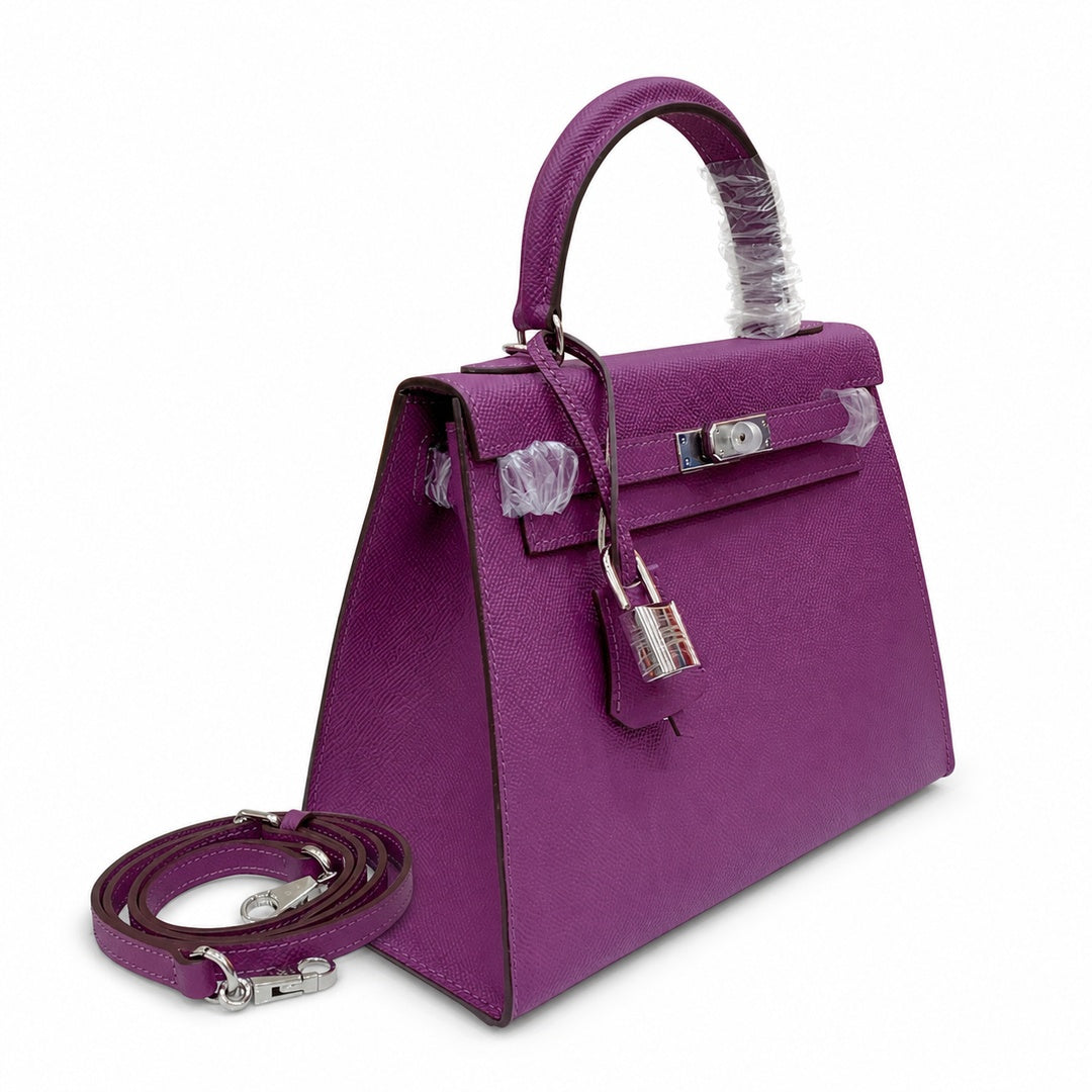 Kelly Sellier 25cm & 28cm Violine Epsom Leather Palladium Hardware Commute Shoulder — Timeless Top-Handle Design