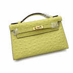 Mini Kelly II Sellier 19cm & 22cm Jaune Citron Ostrich Leather Gold Hardware — Sophisticated Small-Scale Bag