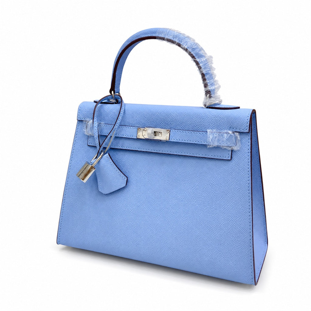 Kelly Sellier 25cm & 28cm Bleu Brume Epsom Leather Palladium Hardware Vintage — Distinctive Hand-Carry Bag