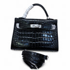 Kelly Sellier 19cm Noir Shiny Crocodile Leather Gold Hardware & Palladium Hardware — Sophisticated Carry Design