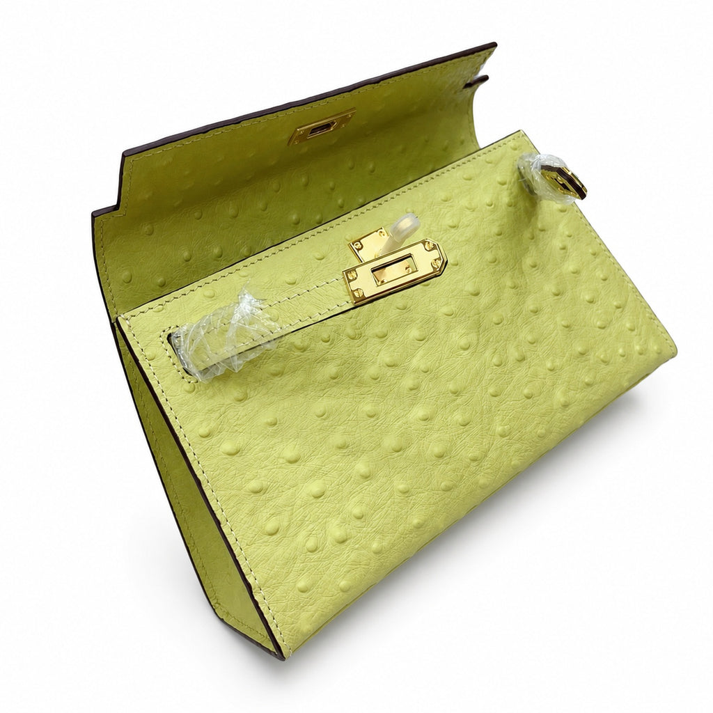 Mini Kelly II Sellier 19cm & 22cm Jaune Citron Ostrich Leather Gold Hardware — Sophisticated Small-Scale Bag