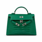 Kelly Pochette Vert Emeraude Shiny Niloticus Crocodile Leather Palladium Hardware Women Clutch Bag — Refined Small Hand-Carry Bag