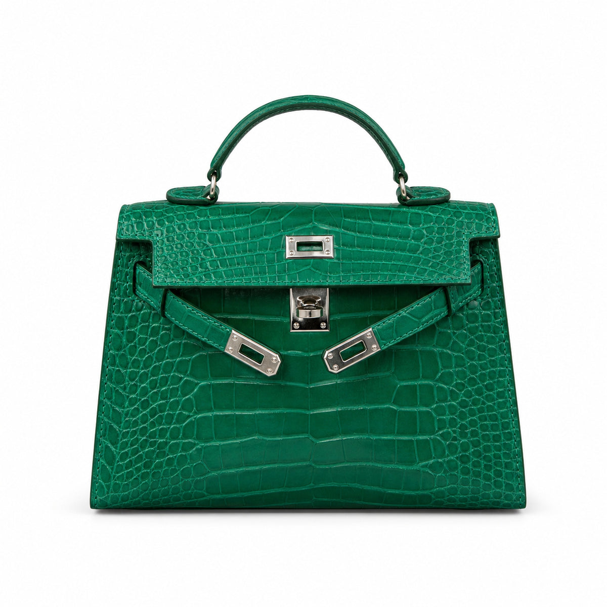 Kelly Pochette Vert Emeraude Shiny Niloticus Crocodile Leather Palladium Hardware Women Clutch Bag — Refined Small Hand-Carry Bag