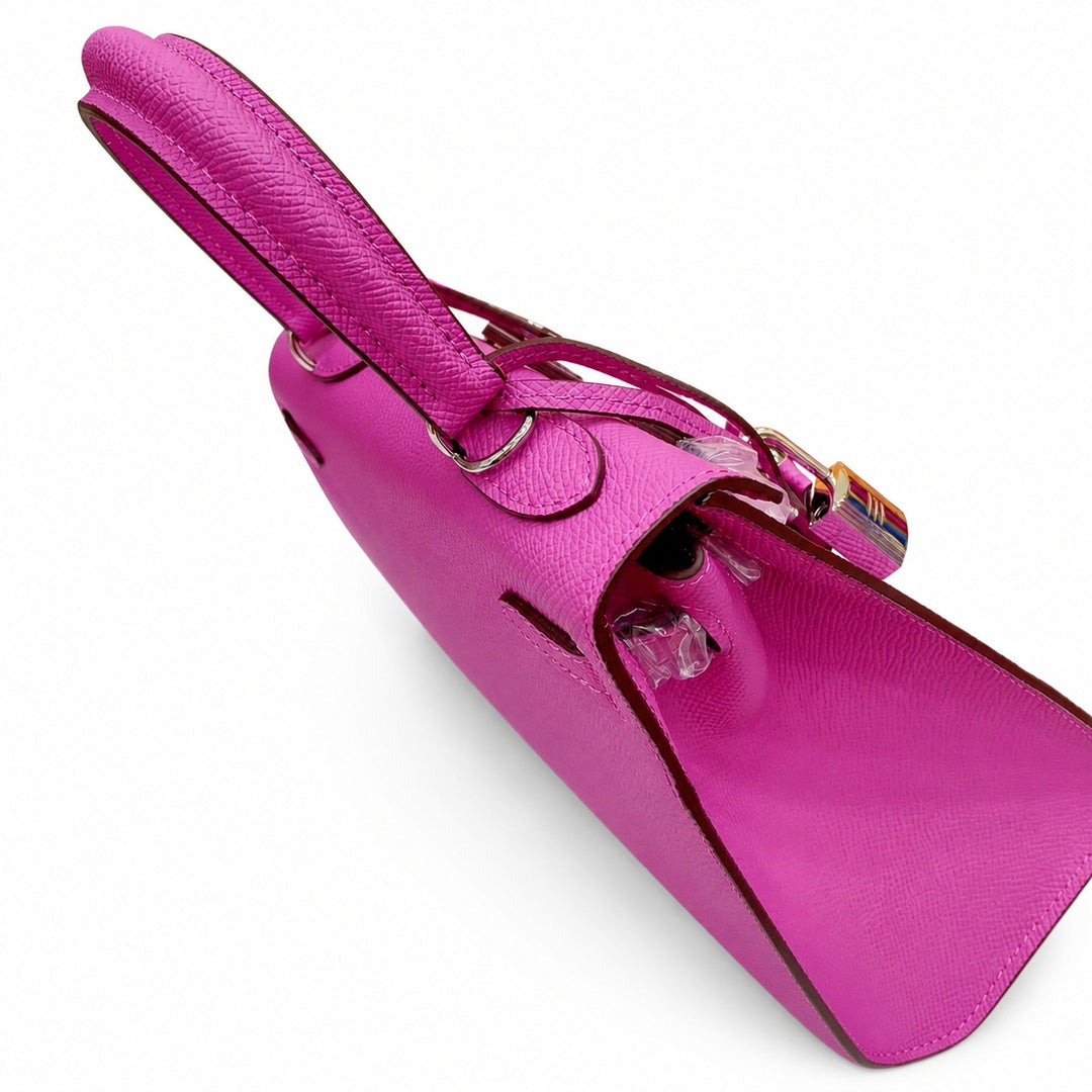 Kelly Sellier 25cm & 28cm Rose Pourpre Epsom Leather Gold Hardware & Palladium Hardware — Classic Hand-Carry Silhouette