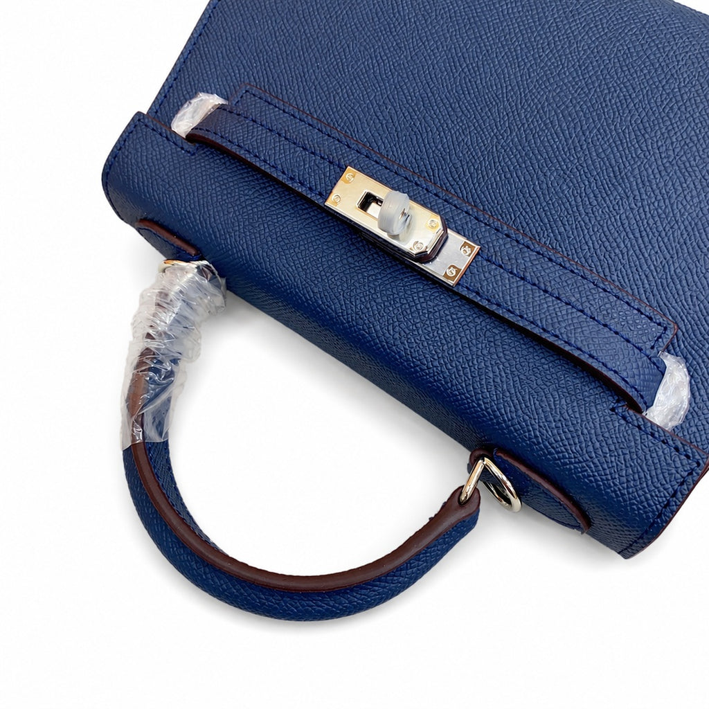 Mini Kelly II Sellier 19cm & 22cm Bleu Nuit Epsom Leather Palladium Hardware — Polished Compact Handbag