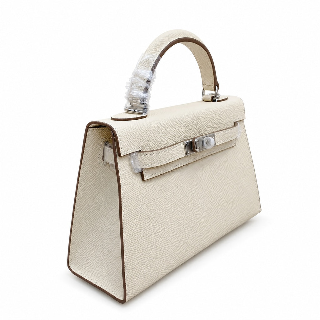 Mini Kelly II Sellier 19cm & 22cm Craie Epsom Leather Palladium Hardware Women Mini Handba — Compact Top-Handle Bag