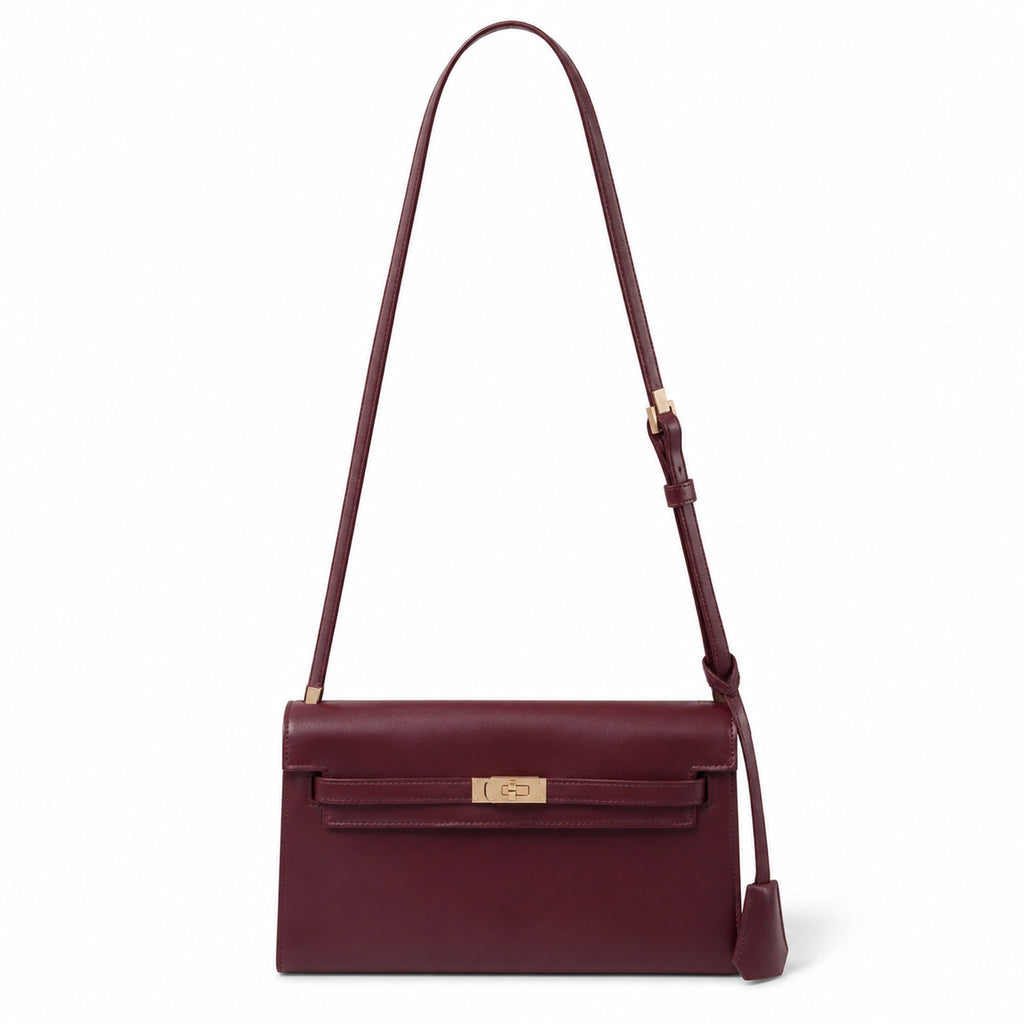 Kelly Elan 25x6.5x15cm Underarm Baguette Bag in Wine Red with Silver Hardware — Elongated Shoulder Bag