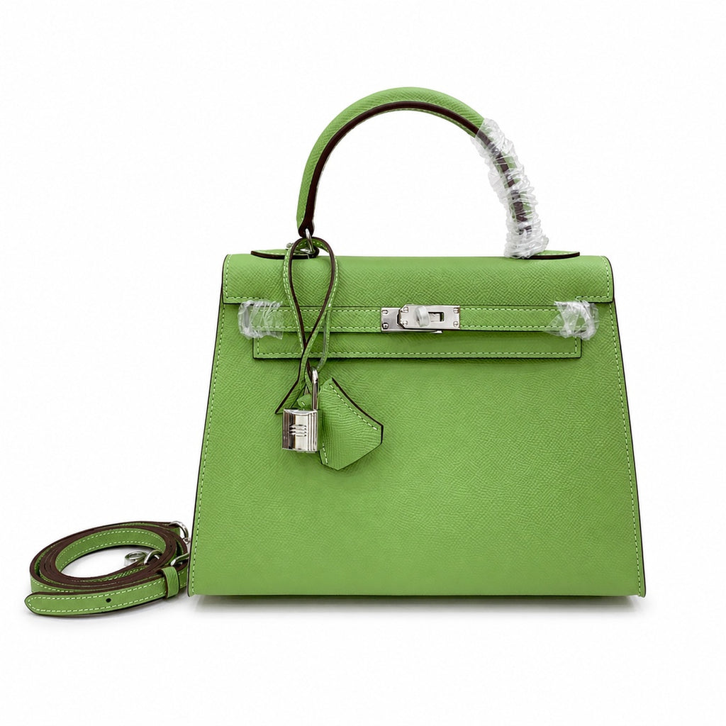 Kelly Sellier 25cm & 28cm Vert Pistache Epsom Leather Palladium Hardware Crossbody — Elegant Structured Carry Style