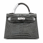 Kelly Sellier 22 Étoupe Shiny Alligator Silver Hardware — Streamlined Top-Handle Handbag