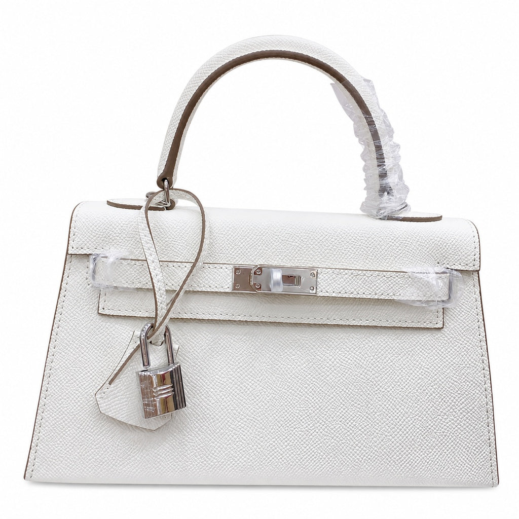 Kelly Sellier 25cm & 28cm Craie Epsom Leather Palladium Hardware Women Luxury — Streamlined Top-Handle Handbag