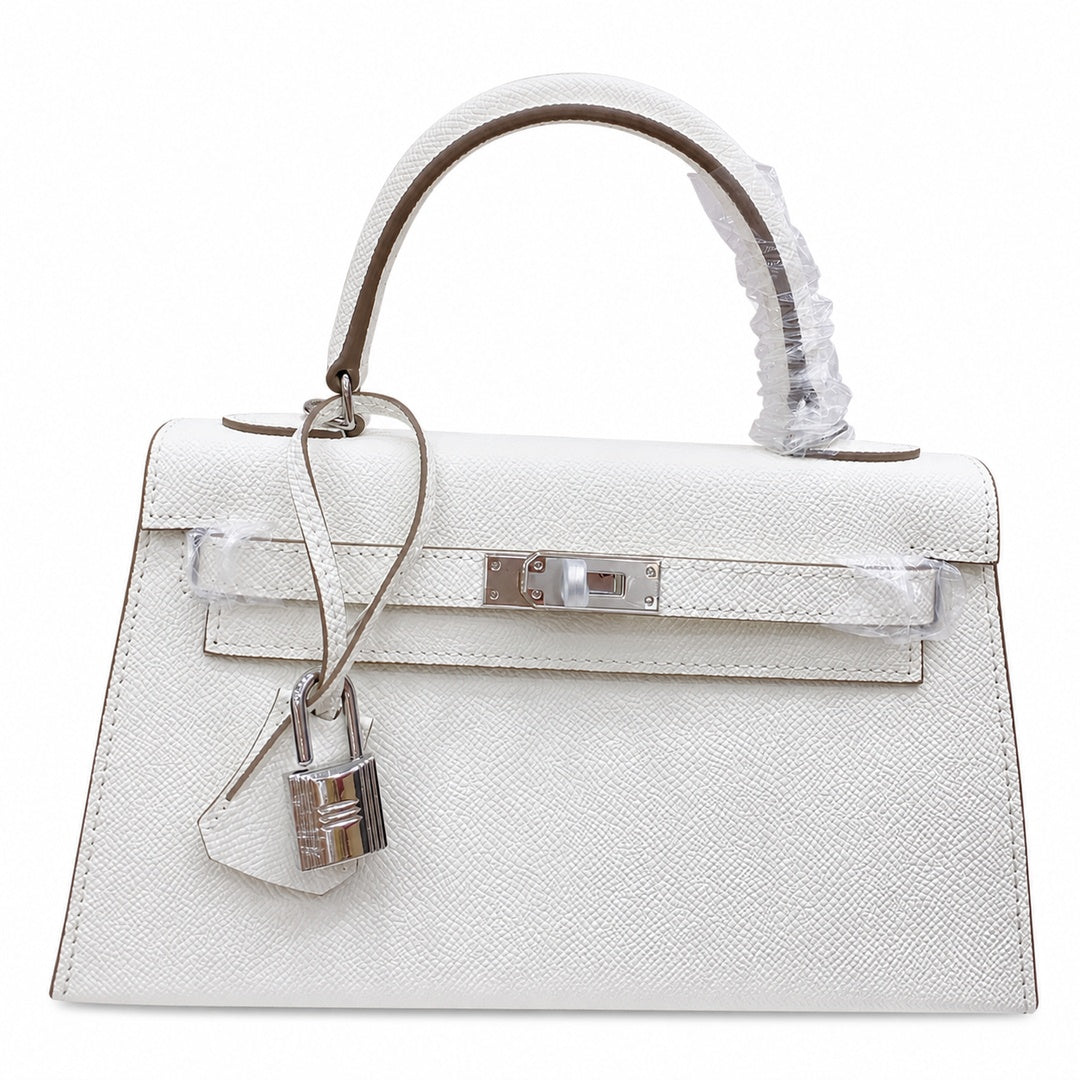 Kelly Sellier 25cm & 28cm Craie Epsom Leather Palladium Hardware Women Luxury — Streamlined Top-Handle Handbag
