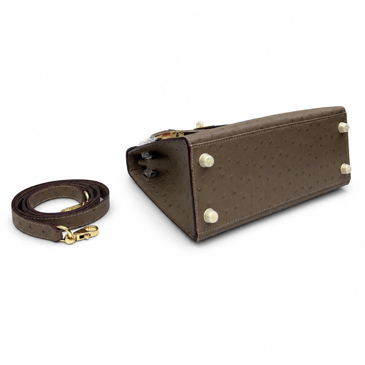 Hermès Kelly Sellier 25 Ostrich Etoupe Gold Hardware — Classic Hand-Carry Silhouette