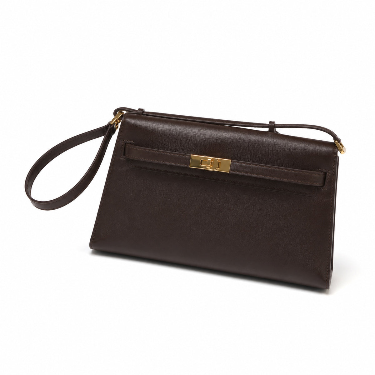 Kelly Elan 25x6.5x15cm Underarm Baguette Bag in Brown with Gold Hardware — Versatile Underarm Carry Style