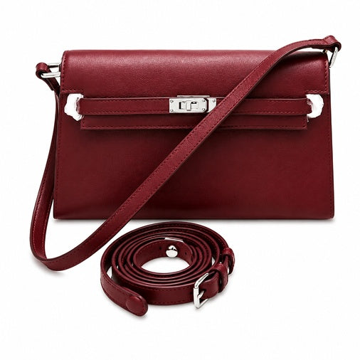 Kelly Elan 25x6.5x15cm Underarm Baguette Bag in Wine Red with Silver Hardware — Elongated Shoulder Bag