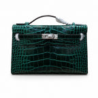 Kelly Pochette Vert Emeraude Shiny Niloticus Crocodile Leather Palladium Hardware Women Clutch Bag — Refined Small Hand-Carry Bag
