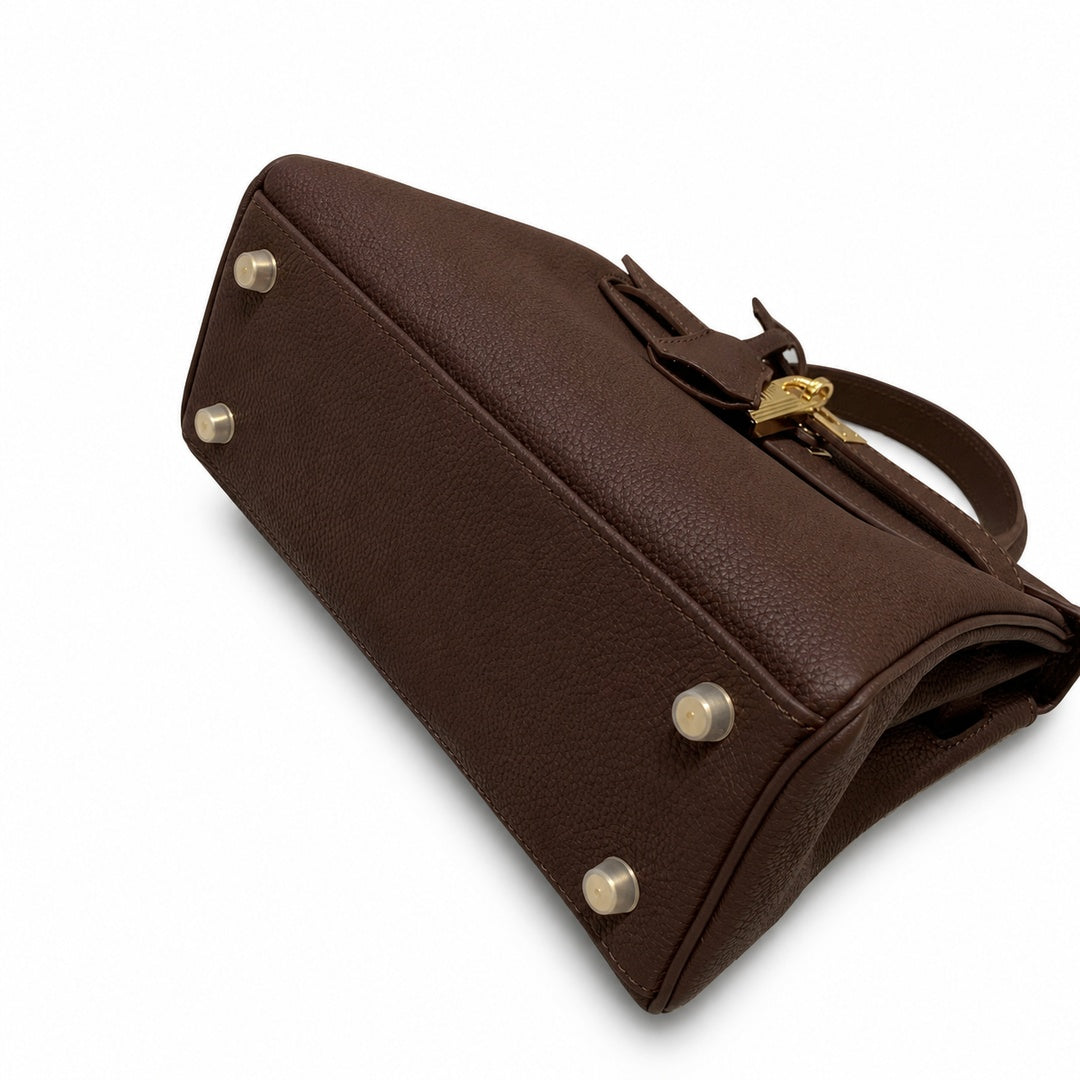 Kelly Sellier 20cm & 25cm & 28cm Havane Togo Leather Gold Hardware — Streamlined Top-Handle Handbag