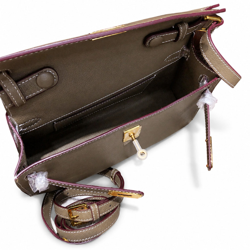 Kelly Elan 25x6.5x15cm Faux Kelly Underarm Baguette Bag in Khaki with Gold Hardware — Refined Underarm Handbag