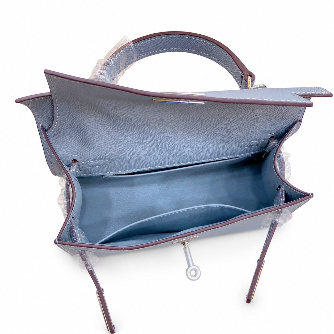 Mini Kelly II Sellier 19cm & 22cm Bleu Lin Epsom Leather Palladium Hardware — Timeless Mini Top-Handle Design