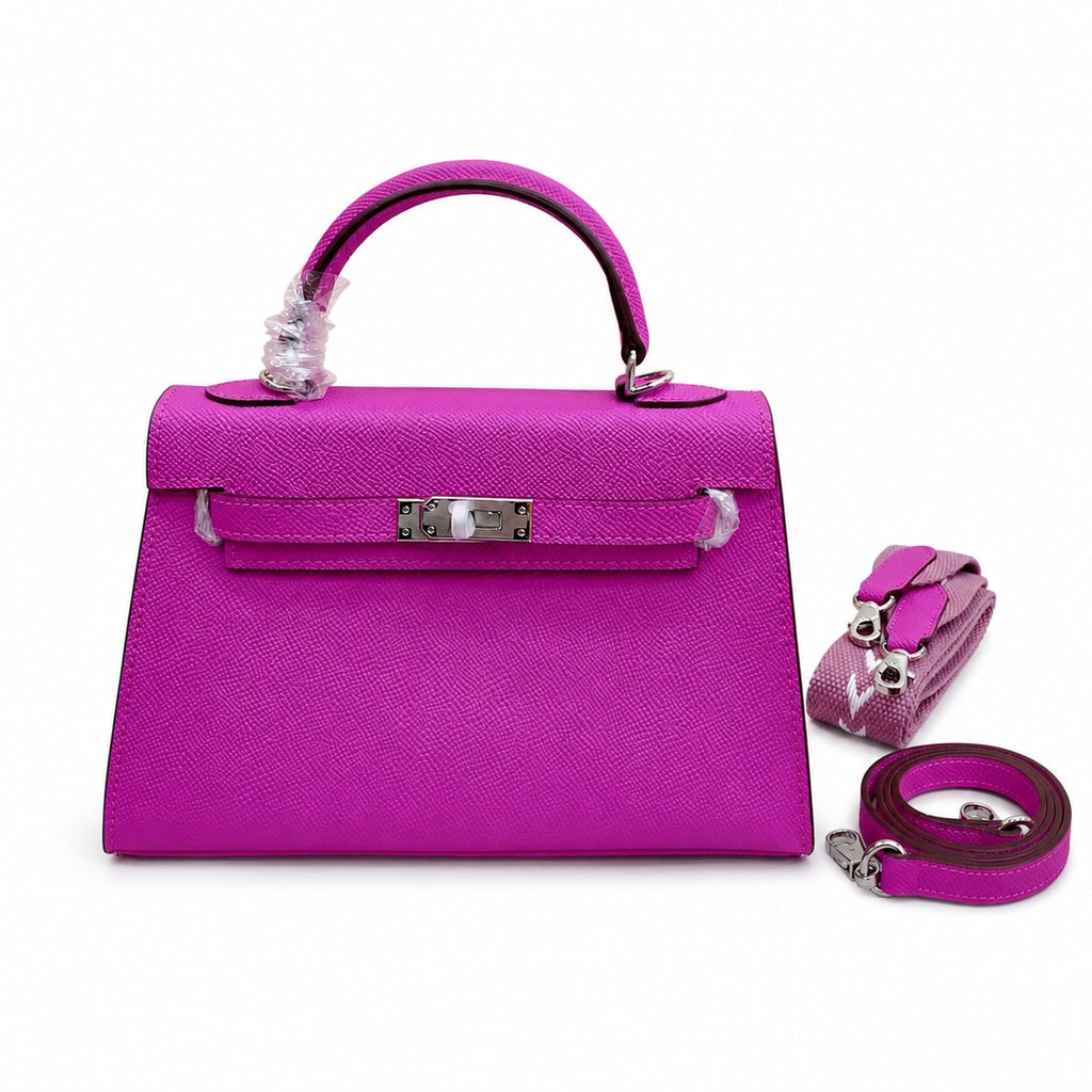 Mini Kelly II Sellier 19cm & 22cm Rose Pourpre Epsom Leather Palladium Hardware — Streamlined Mini Handbag
