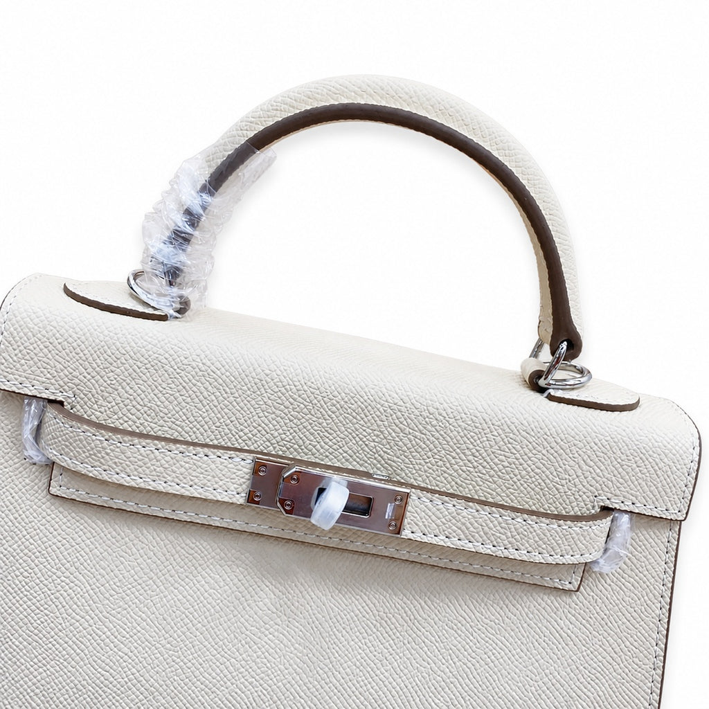 Mini Kelly II Sellier 19cm & 22cm Craie Epsom Leather Palladium Hardware Women Mini Handba — Compact Top-Handle Bag