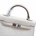 Mini Kelly II Sellier 19cm & 22cm Craie Epsom Leather Palladium Hardware Women Mini Handba — Compact Top-Handle Bag