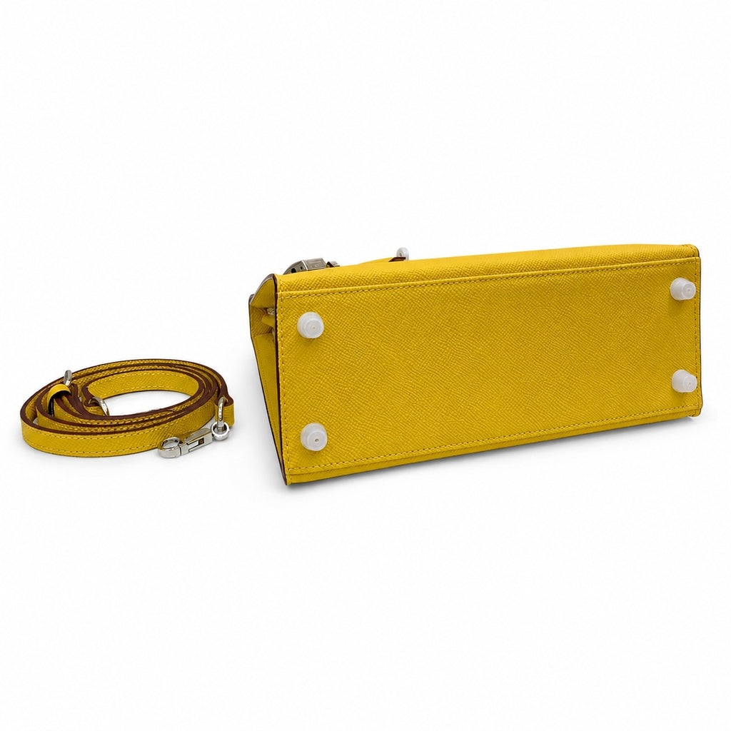Kelly Sellier 25cm & 28cm Jaune Ambre Epsom Leather Palladium Hardware Women Luxury — Refined Top-Handle Bag
