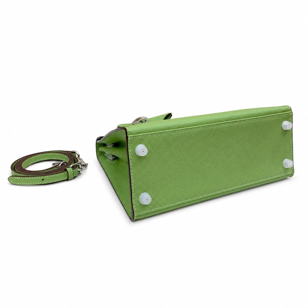 Kelly Sellier 25cm & 28cm Vert Pistache Epsom Leather Palladium Hardware Crossbody — Elegant Structured Carry Style