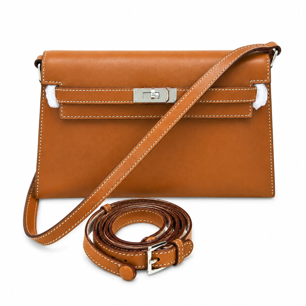 Kelly Elan 25x6.5x15cm Underarm Baguette Bag in Brown with Silver Hardware — Versatile Underarm Carry Style