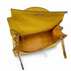 Kelly Sellier 25cm & 28cm Jaune Ambre Epsom Leather Palladium Hardware Women Luxury — Refined Top-Handle Bag