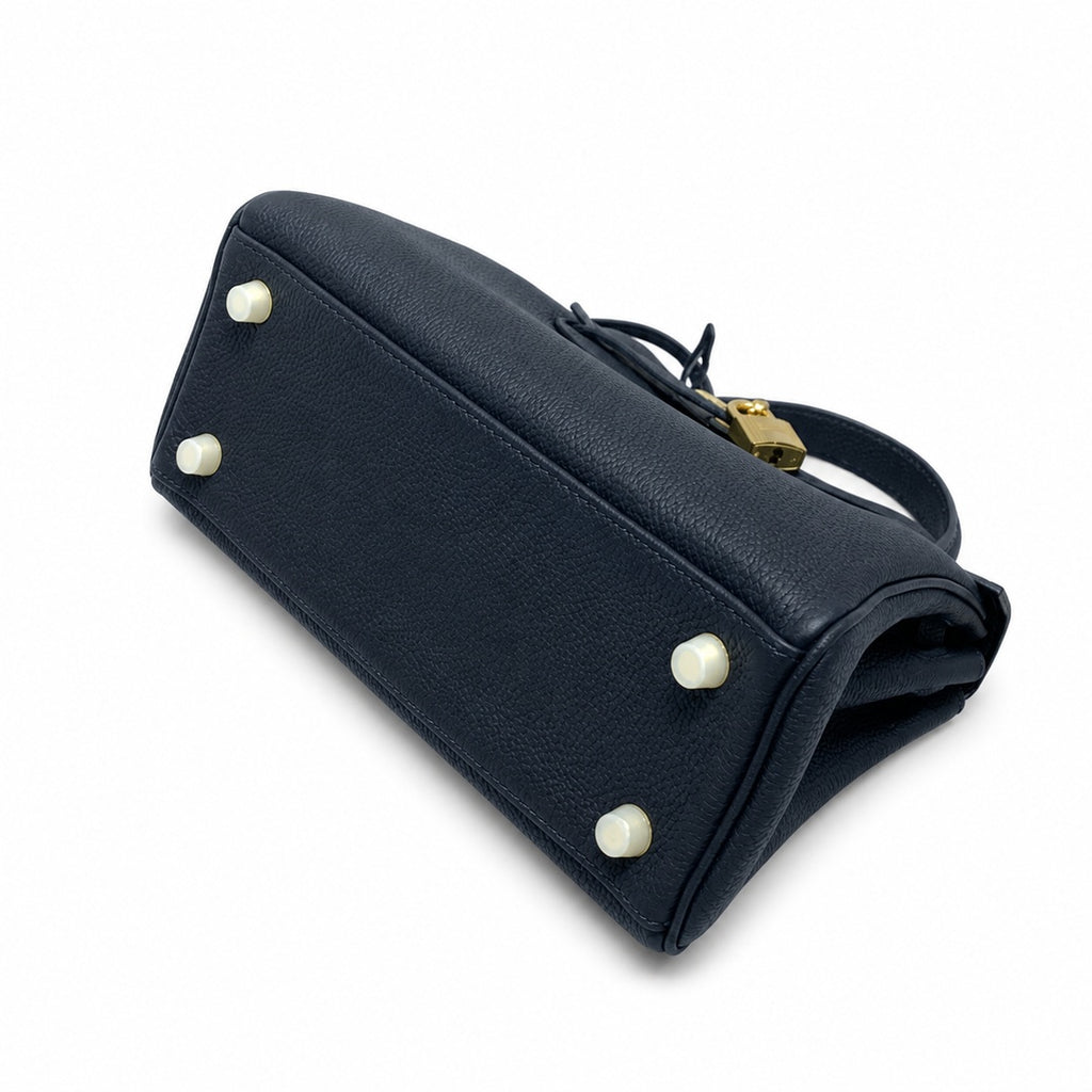 Kelly Sellier 20cm & 25cm & 28cm Bleu Nuit Togo Leather Gold Hardware — Timeless Top-Handle Design