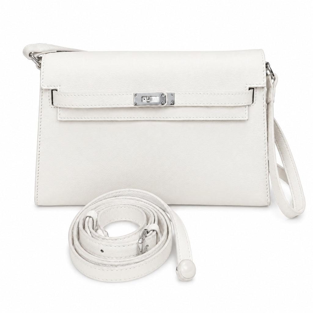 Kelly Elan 25x6.5x15cm Underarm Baguette Bag in Off White with Silver Hardware — Streamlined Elan Carry Design