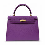 Kelly Sellier 25cm Violine Ostrich Gold Hardware Luxury Commute — Streamlined Top-Handle Handbag