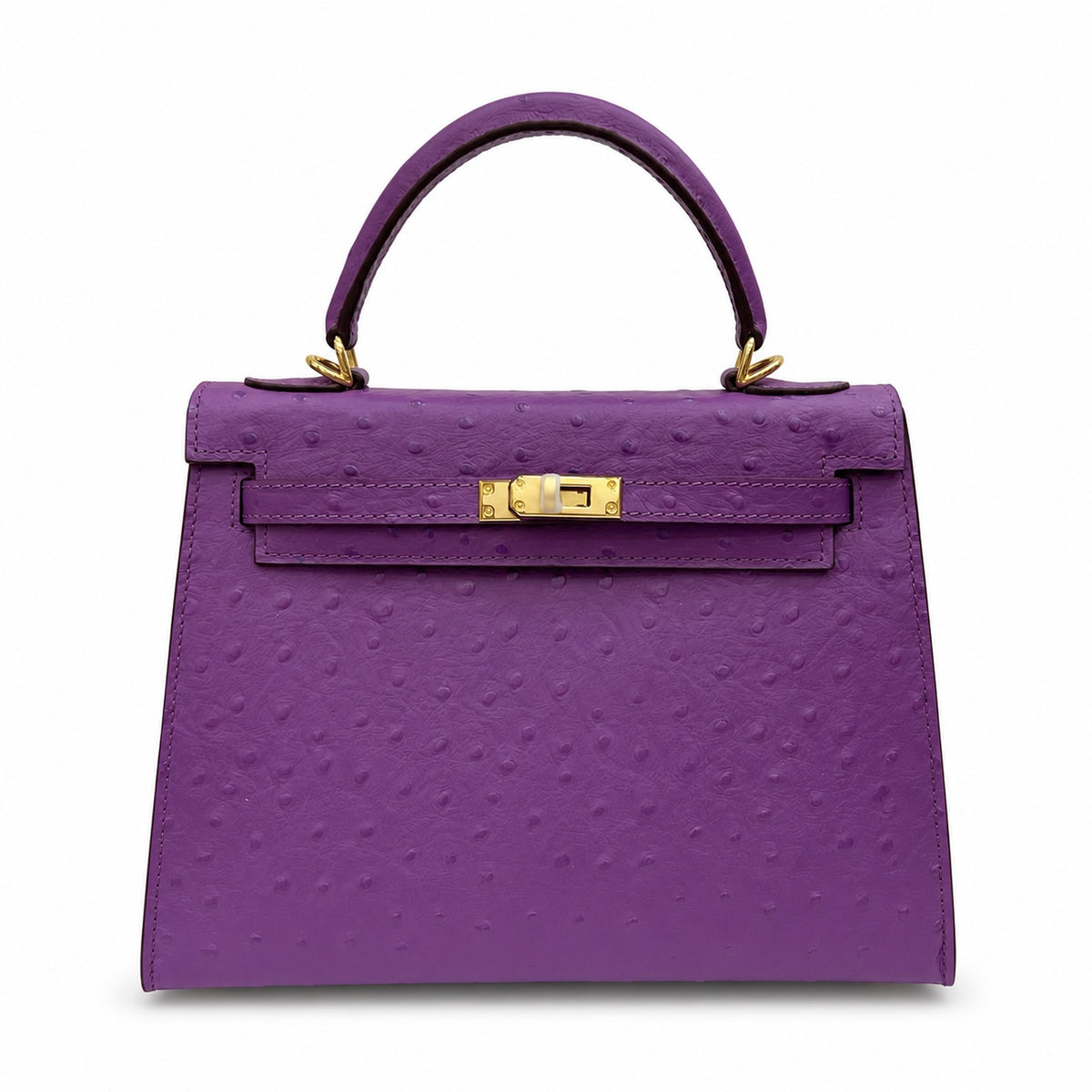 Kelly Sellier 25cm Violine Ostrich Gold Hardware Luxury Commute — Streamlined Top-Handle Handbag