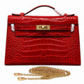 Kelly Pochette Rouge Casa Shiny Niloticus Crocodile Leather Gold Hardware Women Clutch Bag — Elegant Petite Clutch