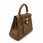Kelly Sellier 20cm & 25cm & 28cm Chocolat Togo Leather Gold Hardware — Refined Top-Handle Bag