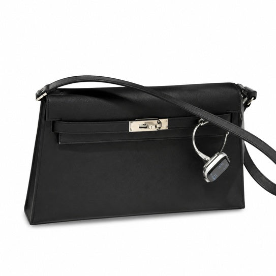 Kelly Elan 25x6.5x15cm Underarm Baguette Bag in Black with Silver Hardware — Versatile Underarm Carry Style