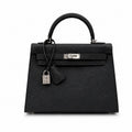 Kelly Sellier 25cm & 28cm Noir Epsom Leather Palladium Hardware Women Luxury — Distinctive Hand-Carry Bag