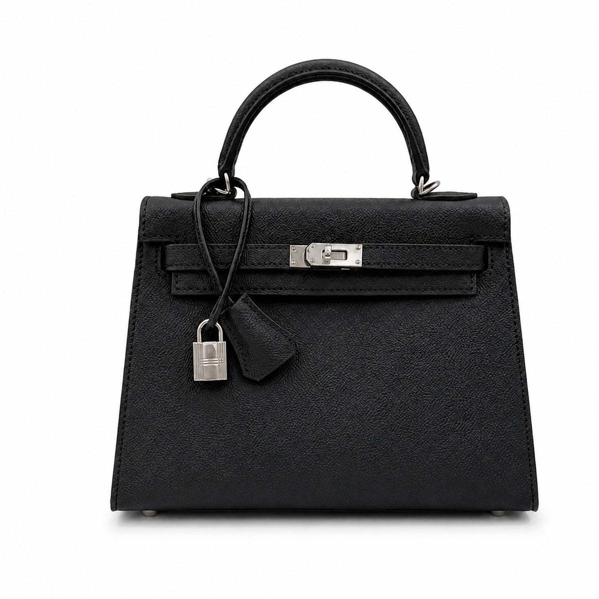 Kelly Sellier 25cm & 28cm Noir Epsom Leather Palladium Hardware Women Luxury — Distinctive Hand-Carry Bag