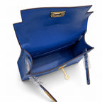 Mini Kelly II 19cm Sellier Bleu Electrique Ostrich Gold Hardware Luxury Crossbody — Compact Top-Handle Bag