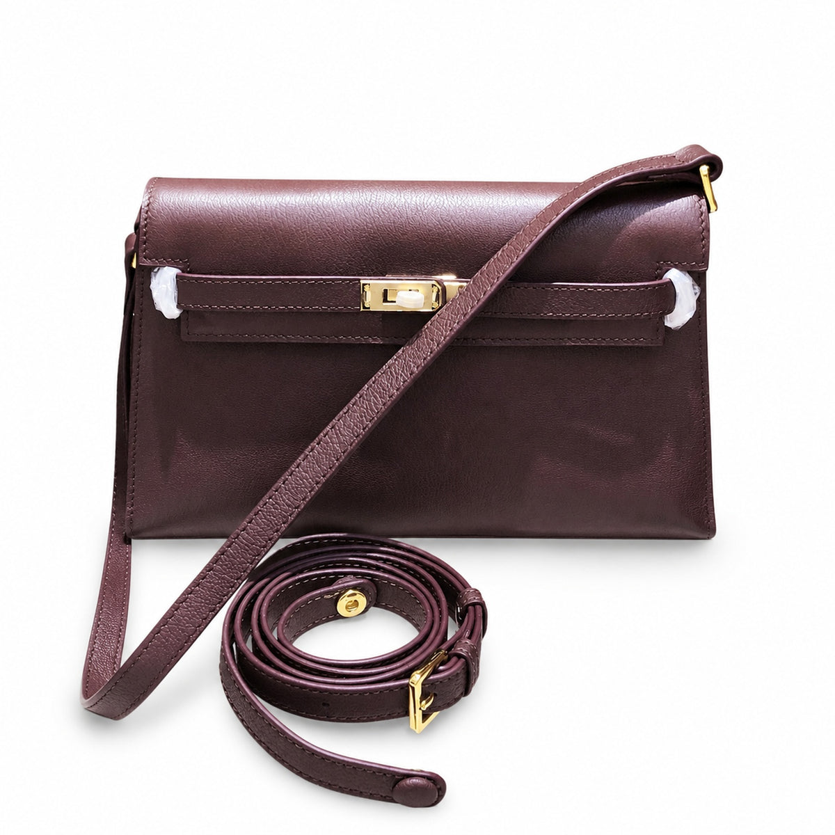 Kelly Elan 25x6.5x15cm Underarm Baguette Bag in Brown with Gold Hardware — Versatile Underarm Carry Style