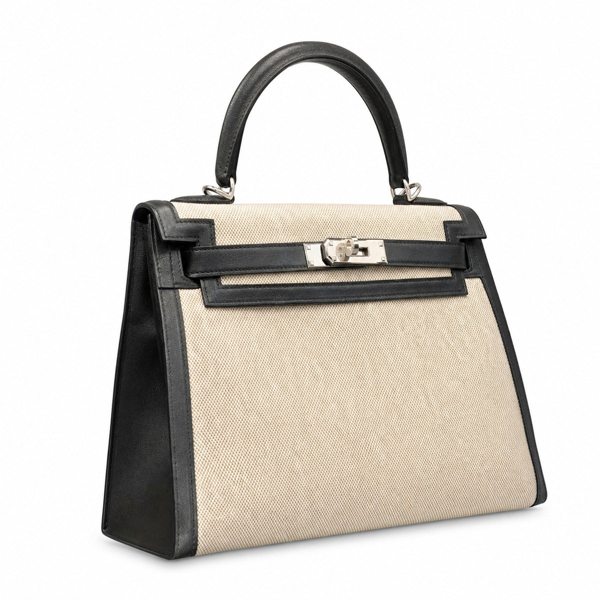 Kelly 25cm Patchwork Canvas and Swift Leather in Warm Brown — Versatile Structured Bag
