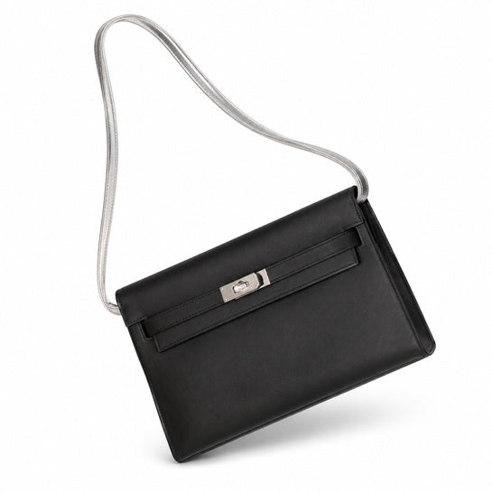 Kelly Elan 25x6.5x15cm Underarm Baguette Bag in Black with Silver Hardware — Versatile Underarm Carry Style