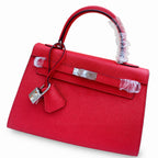 Kelly Sellier 25cm & 28cm Rouge Casaque Epsom Leather Palladium Hardware Crossbody — Polished Structured Handbag