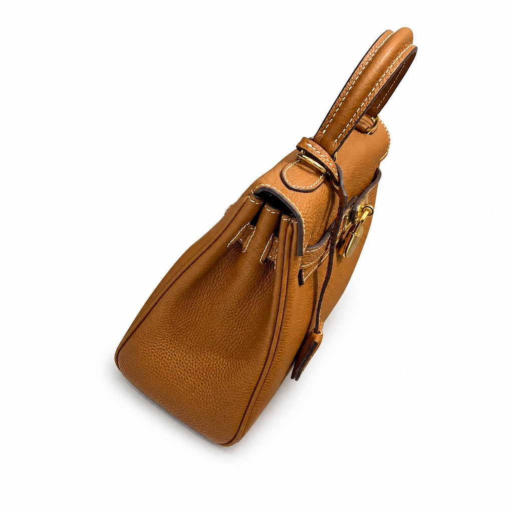 Kelly Sellier 20cm & 25cm & 28cm Gold Togo Leather Gold Hardware — Elegant Structured Carry Style
