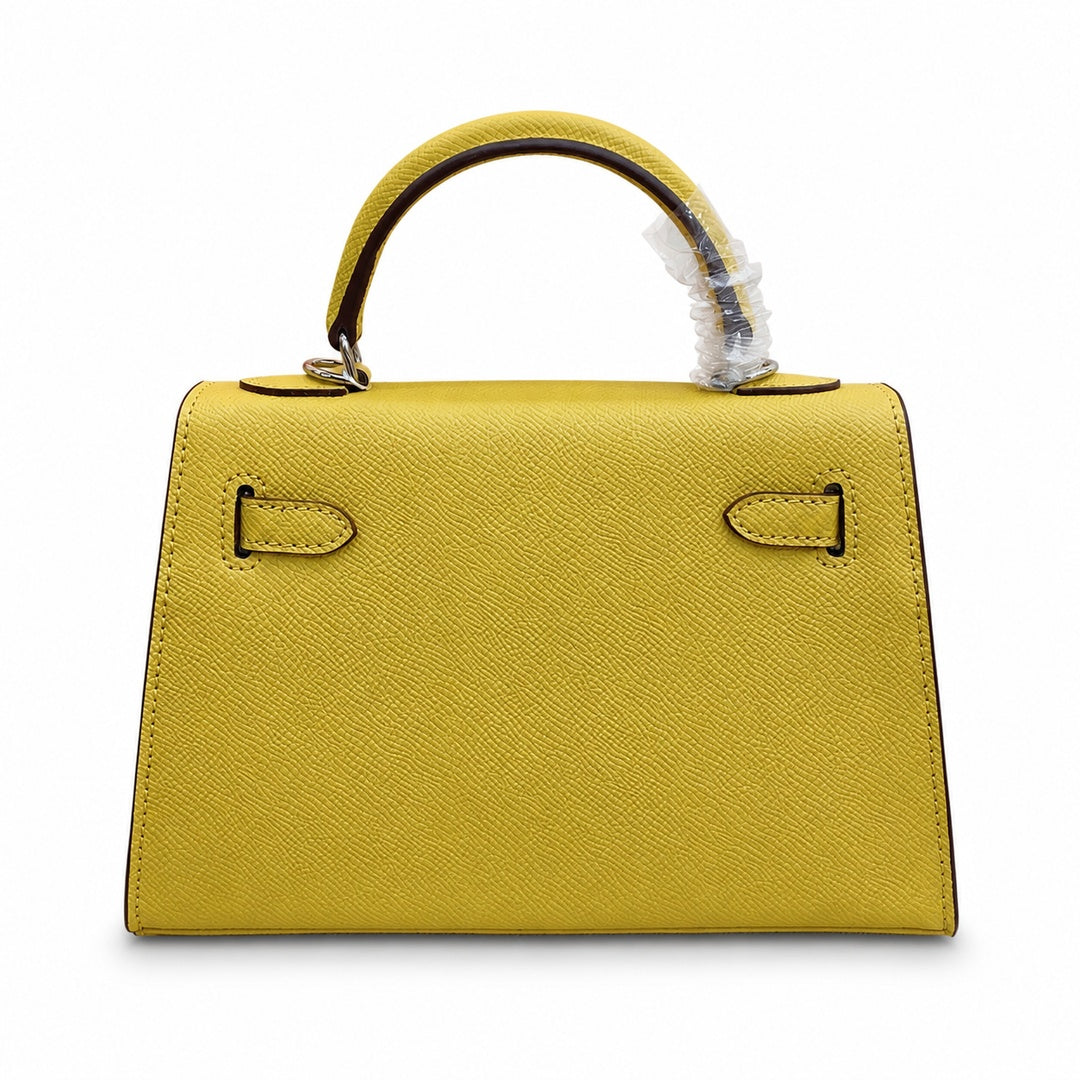 Mini Kelly II Sellier 19cm & 22cm Jaune Ambre Epsom Leather Palladium Hardware — Distinctive Petite Bag