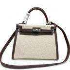 Kelly 25cm Patchwork Canvas and Swift Leather in Deep Ebony — Versatile Structured Bag