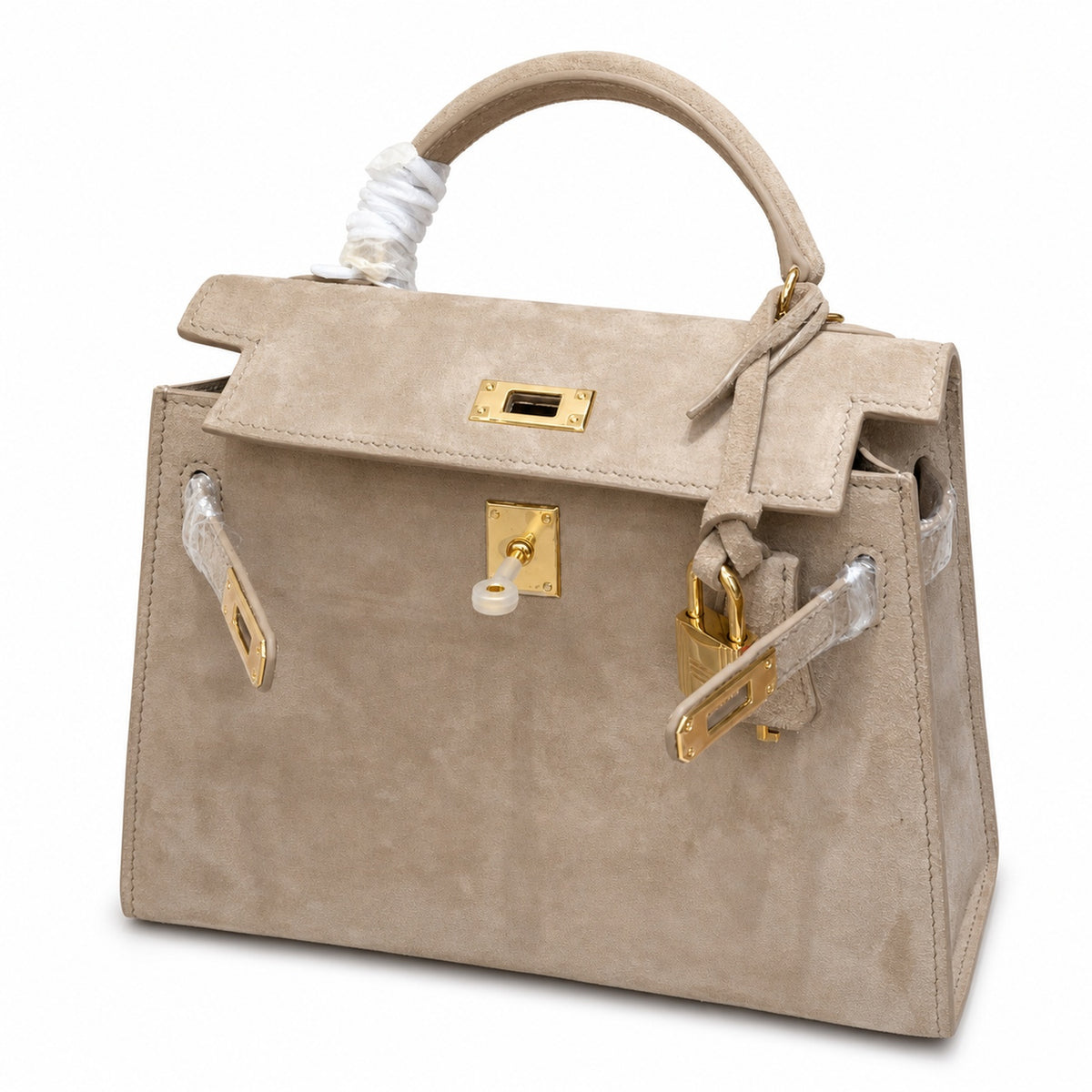 Mini Kelly Sellier 22cm Trench Suede Leather Gold Hardware — Timeless Mini Top-Handle Design